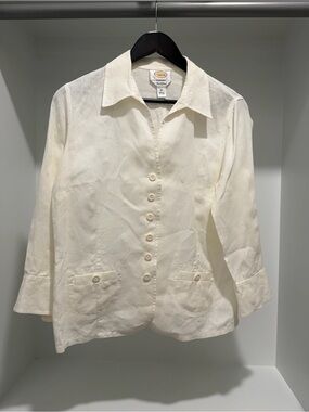 Talbots Irish linen blouse unlined blazer Size 10 cream